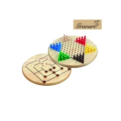 Jeu Dames Chinoises + Jeu du Moulin, 2 énormes succès sur 1 seul plateau en bois