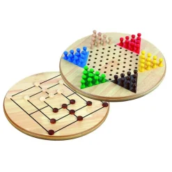 Jeu Dames Chinoises + Jeu du Moulin, 2 énormes succès sur 1 seul plateau en bois