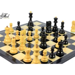 Jeu d’échecs Zagreb, 40 cm en Finition ébène et buis, marqueterie haut de gamme
