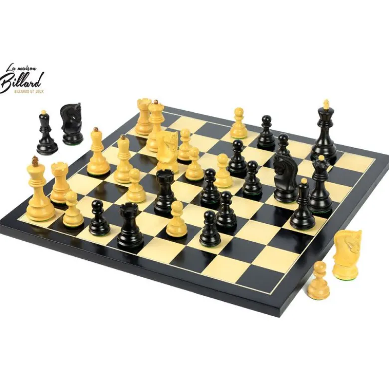 Jeu d’échecs Zagreb, 40 cm en Finition ébène et buis, marqueterie haut de gamme