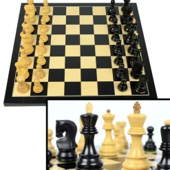 Jeu d’échecs Zagreb, 40 cm en Finition ébène et buis, marqueterie haut de gamme