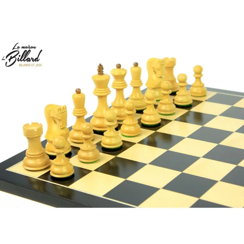Jeu d’échecs Zagreb, 40 cm en Finition ébène et buis, marqueterie haut de gamme