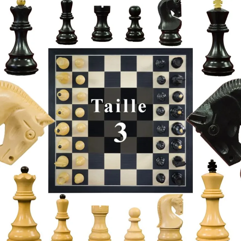 Jeu d’échecs Zagreb, 40 cm en Finition ébène et buis, marqueterie haut de gamme