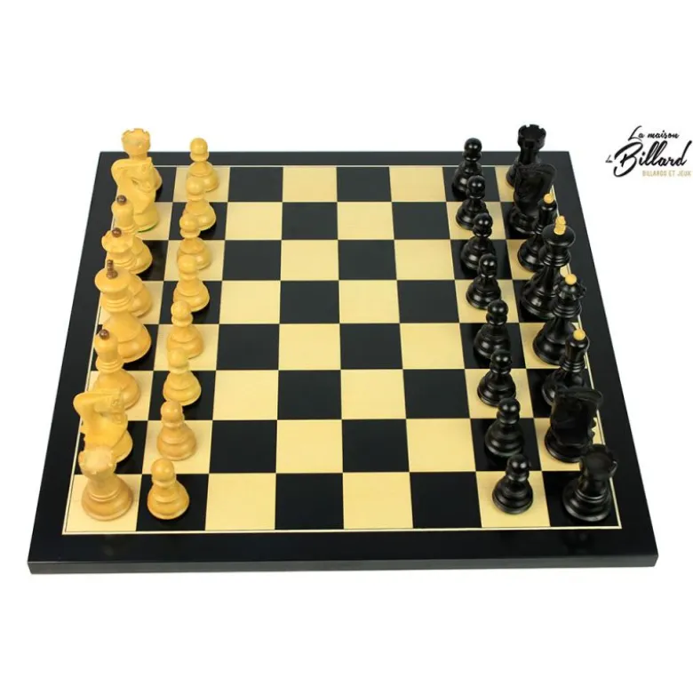 Jeu d’échecs Zagreb, 40 cm en Finition ébène et buis, marqueterie haut de gamme