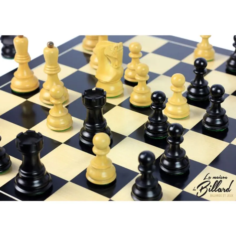 Jeu d’échecs Zagreb, 40 cm en Finition ébène et buis, marqueterie haut de gamme