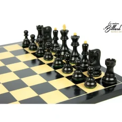 Jeu d’échecs Zagreb, 40 cm en Finition ébène et buis, marqueterie haut de gamme
