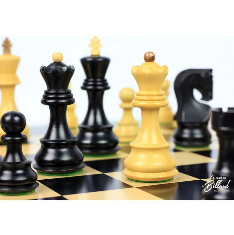 Jeu d’échecs Zagreb – 45 cm – Finition ébène et buis, marqueterie haut de gamme