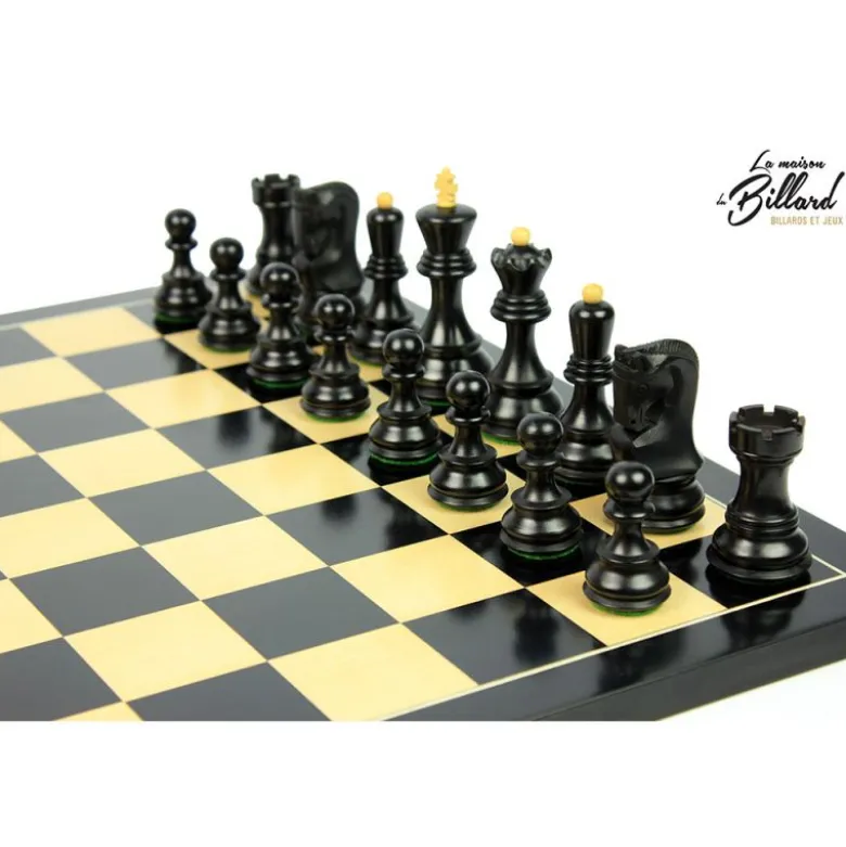 Jeu d’échecs Zagreb – 45 cm – Finition ébène et buis, marqueterie haut de gamme